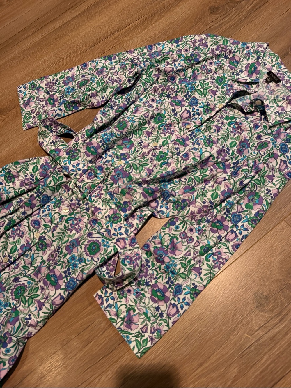 Talbots Fit & Flare Poplin Shirtdress Floral Purple Blue Women’s Belt 16 Dress - Picture 3 of 11